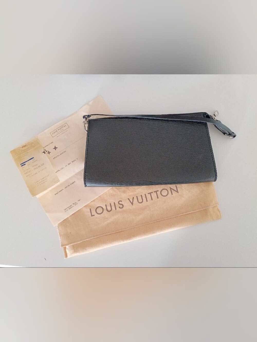 Louis Vuitton Black Leather Wristlet Pouch with Strap